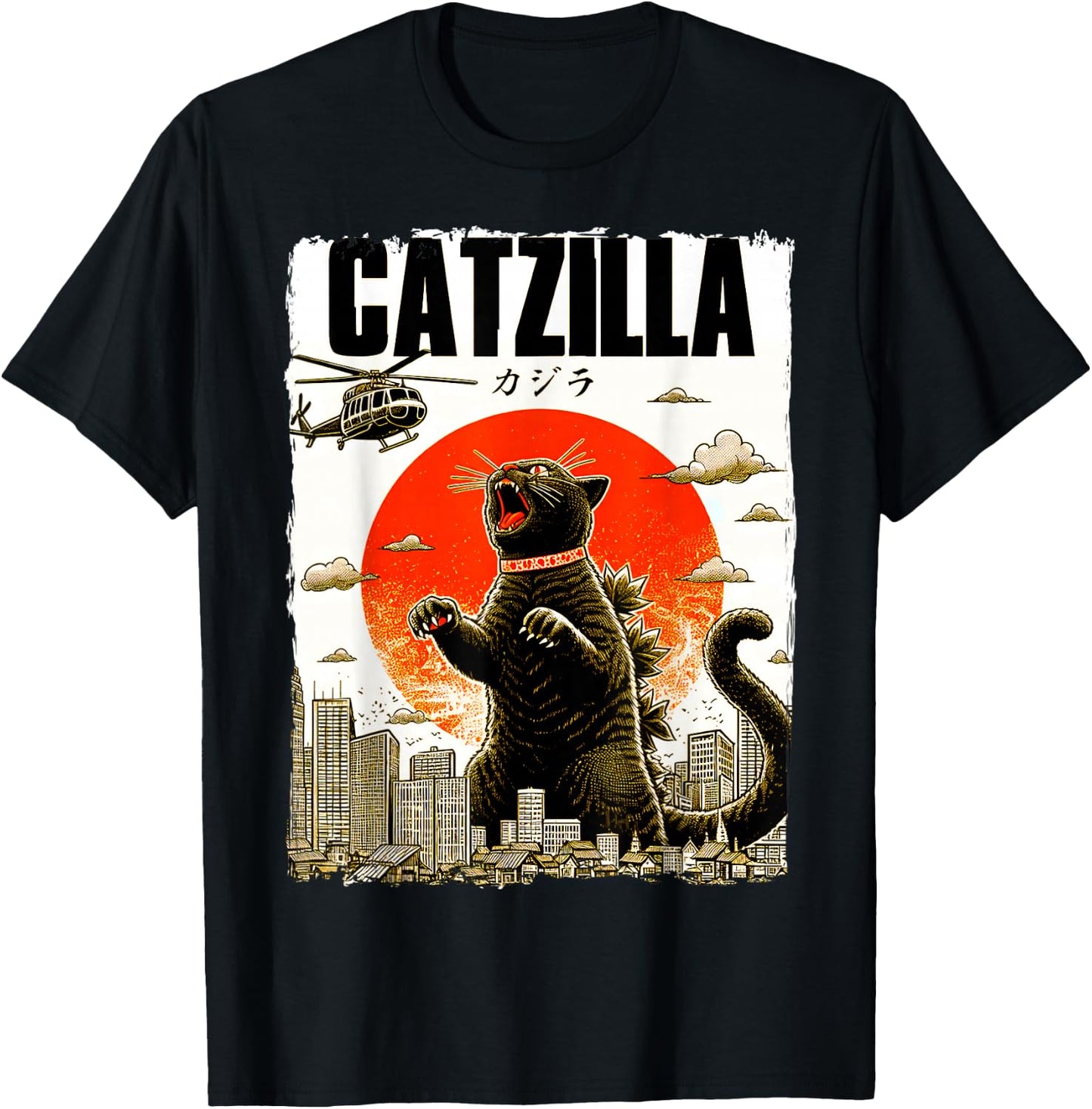 Catzilla Funny Cat Lover Kitten Catzilla Cat Japanese Art T-Shirt - T-Shirt | Black