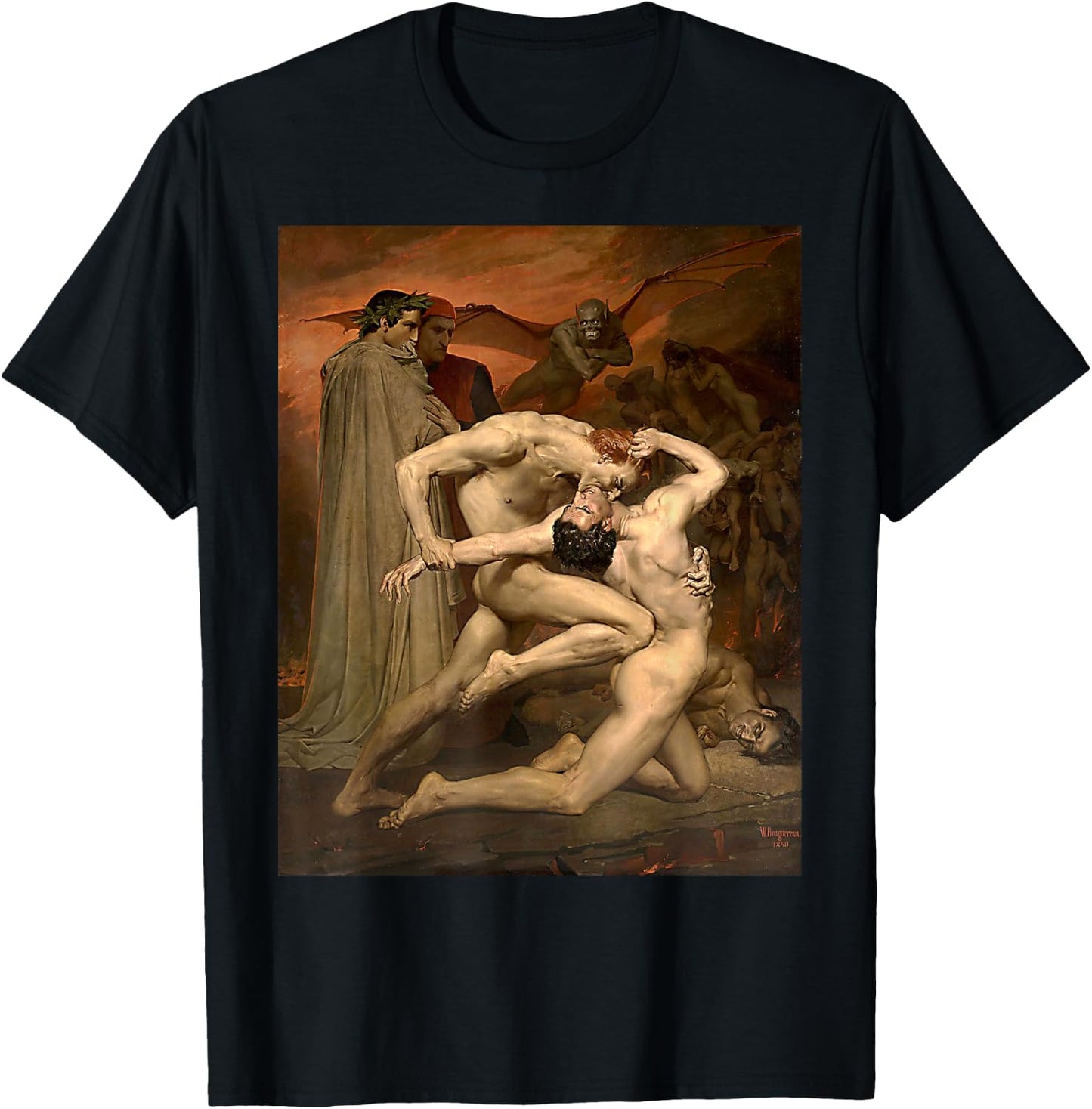 Urban Empyre Dante and Virgil in Hell Painting by William Bouguereau 1850 , Small, Black T-Shirt - T-Shirt | Black