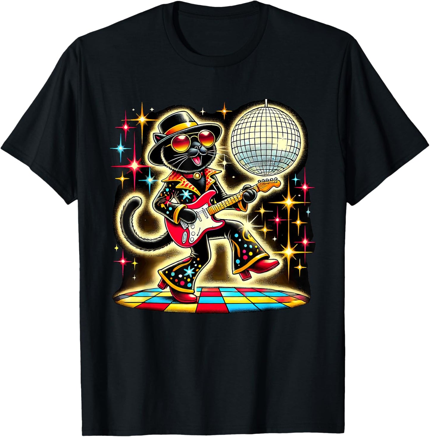 Aesthetic Black Cat Disco Men Women Kids T-Shirt - T-Shirt | Black