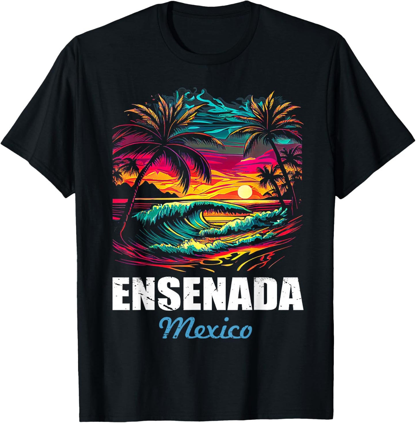 Retro Ensenada Mexico Sunset Vintage Vacation Souvenir T-Shirt - T-Shirt | Black