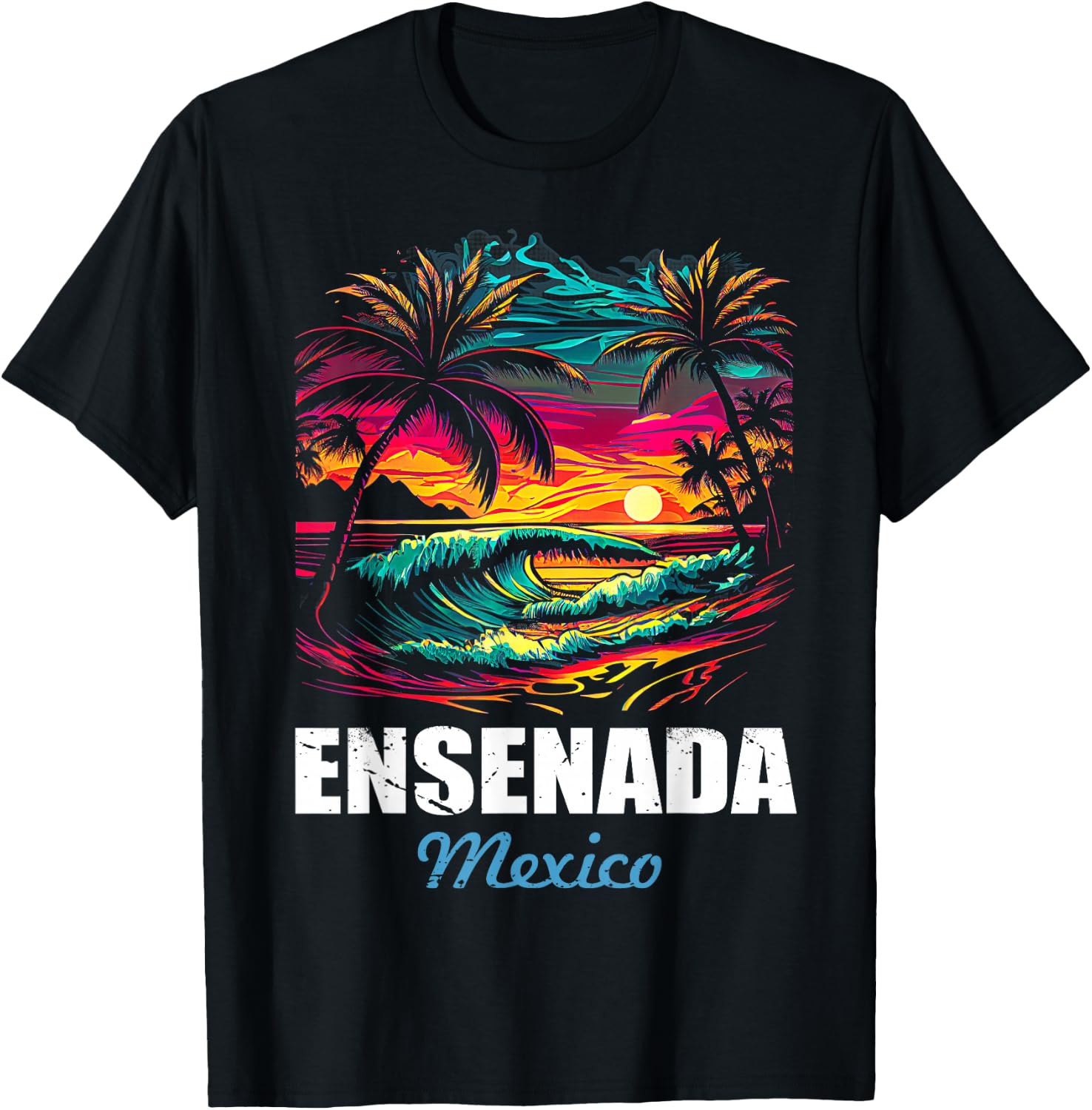Retro Ensenada Mexico Sunset Vintage Vacation Souvenir T-Shirt - T-Shirt | Black