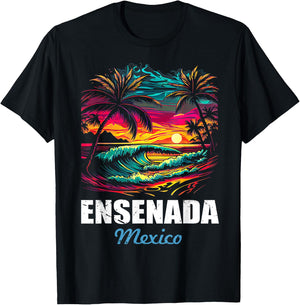Retro Ensenada Mexico Sunset Vintage Vacation Souvenir T-Shirt - T-Shirt | Black