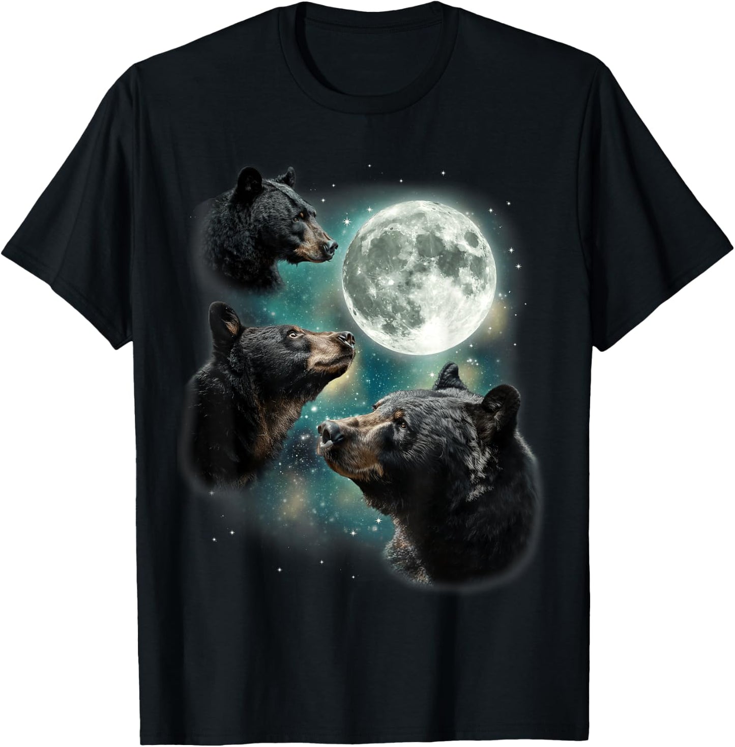 Three Black Bear Moon | 3 Wild Bears Gazing at The Moonlight T-Shirt - T-Shirt | Black