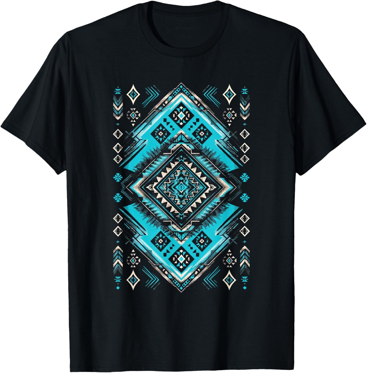 Turquoise Tribal Geometric Southwestern Aztec T-Shirt - T-Shirt | Black