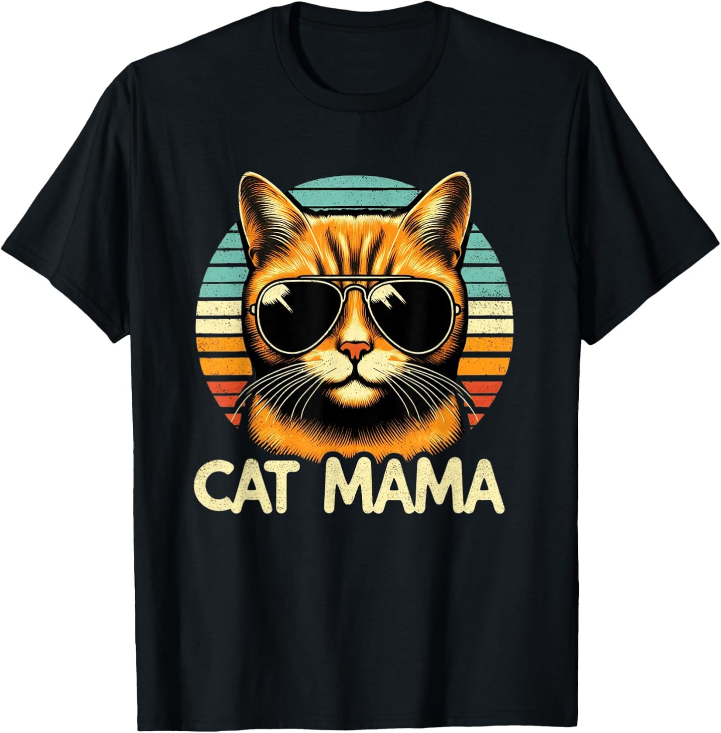 Cat Mama Cool Orange Cat Mother's Day Retro Cat Mom T-Shirt - T-Shirt | Black