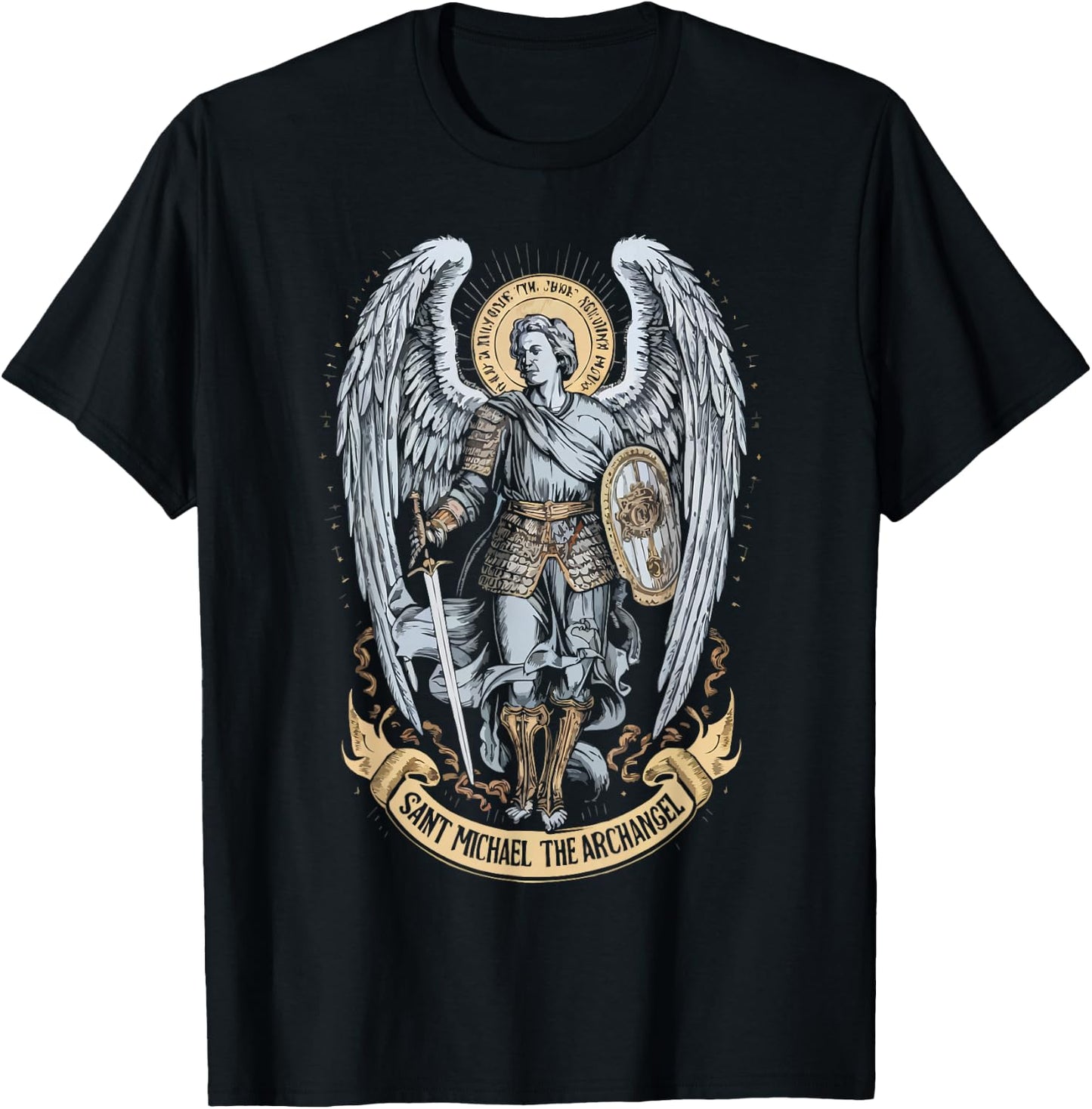 Archangel Catholic Religion Christianity Guardian Angel T-Shirt - T-Shirt | Black