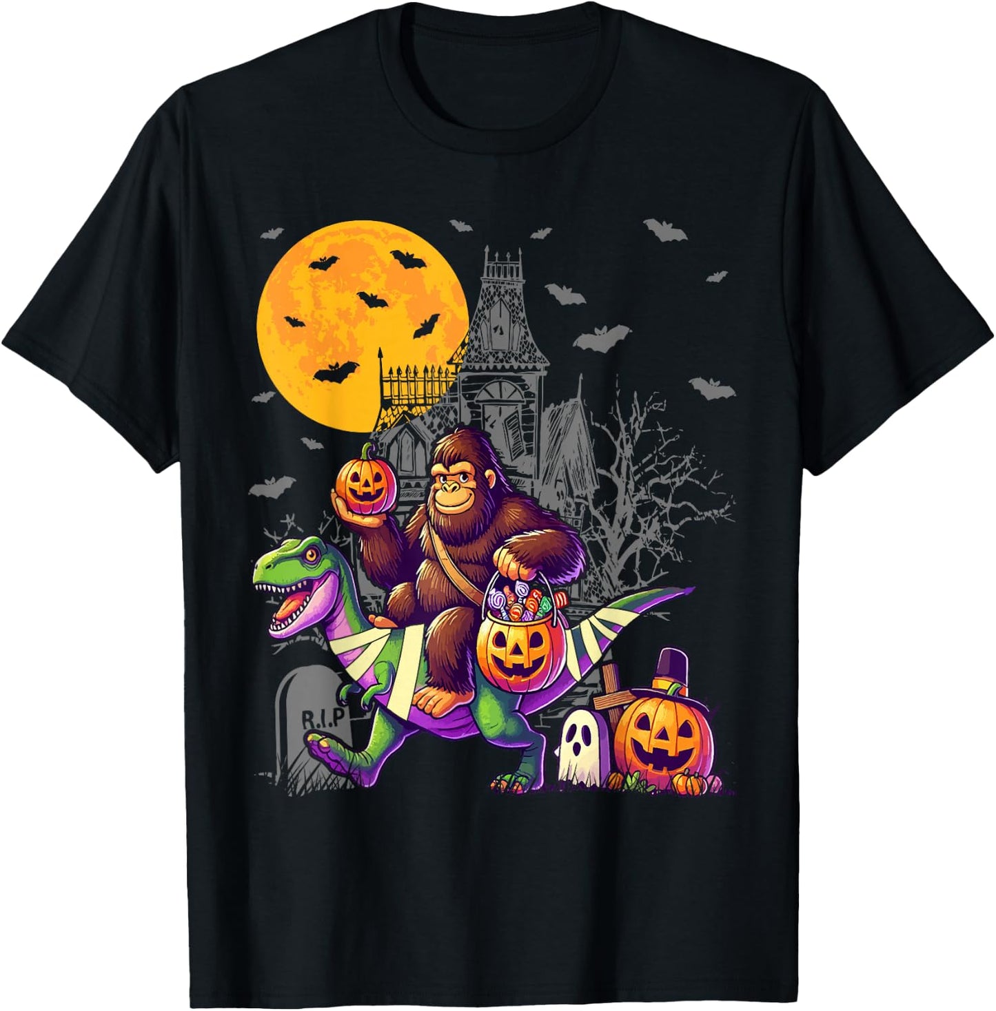 Bigfoot Dinosaur Halloween Costume T Rex Boys Kids T-Shirt - T-Shirt | Black