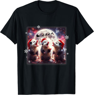 Howling Opossums Under the Moon Funny Weird Meme Christmas T-Shirt - T-Shirt | Black