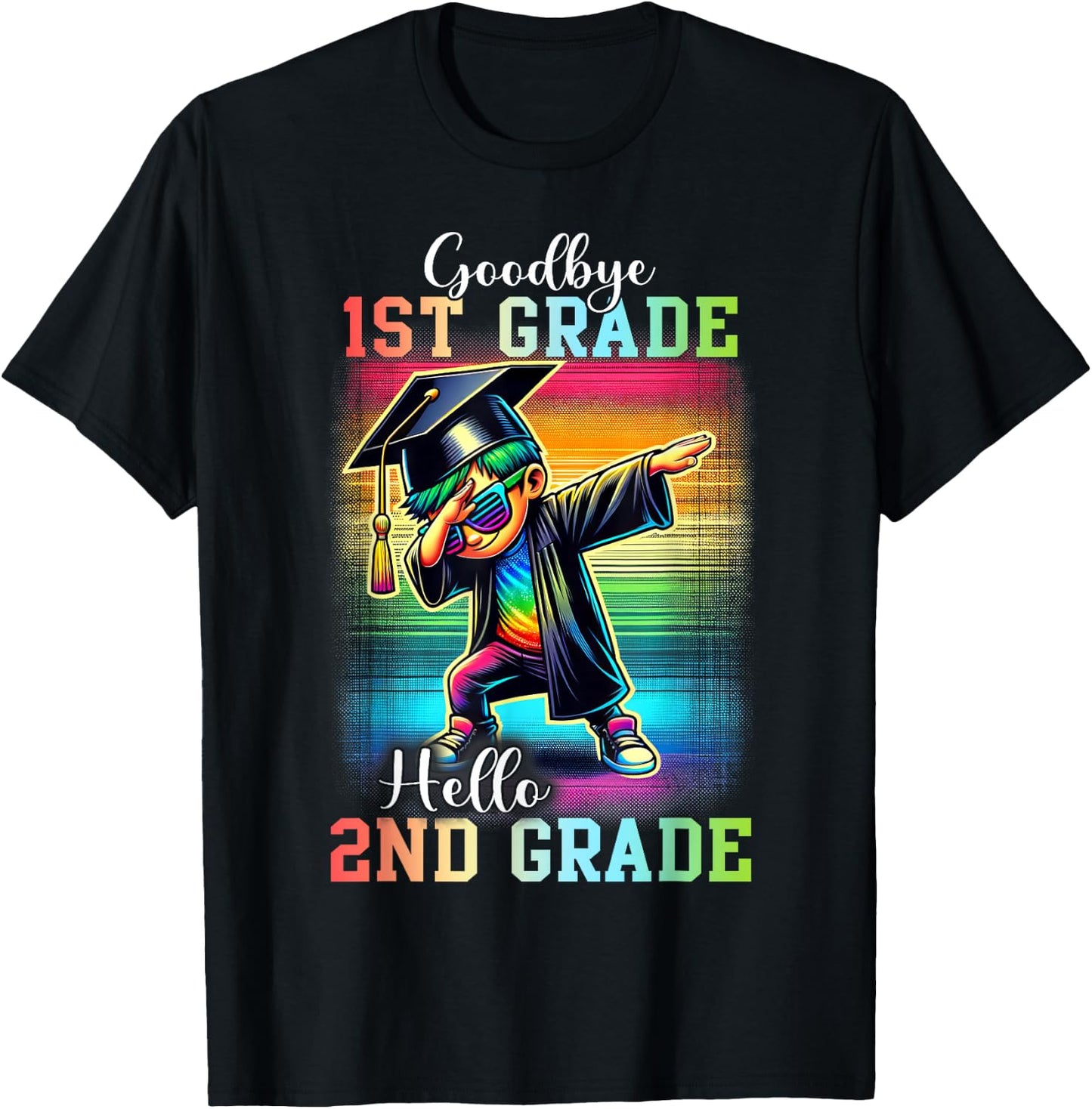 Goodbye 1st Grade Hello 2nd Grade Dabbing Boy Colorful T-Shirt - T-Shirt | Black