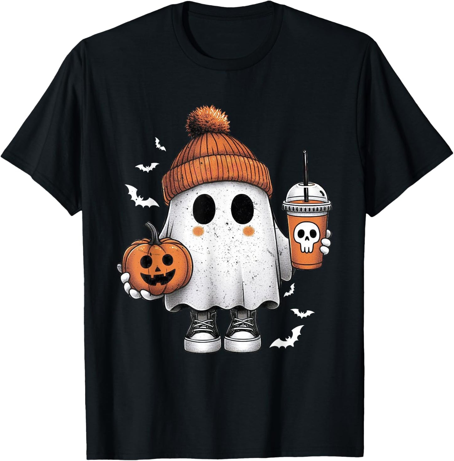 Cute Halloween Ghost Drink Pumpkin Halloween T-Shirt - T-Shirt | Black