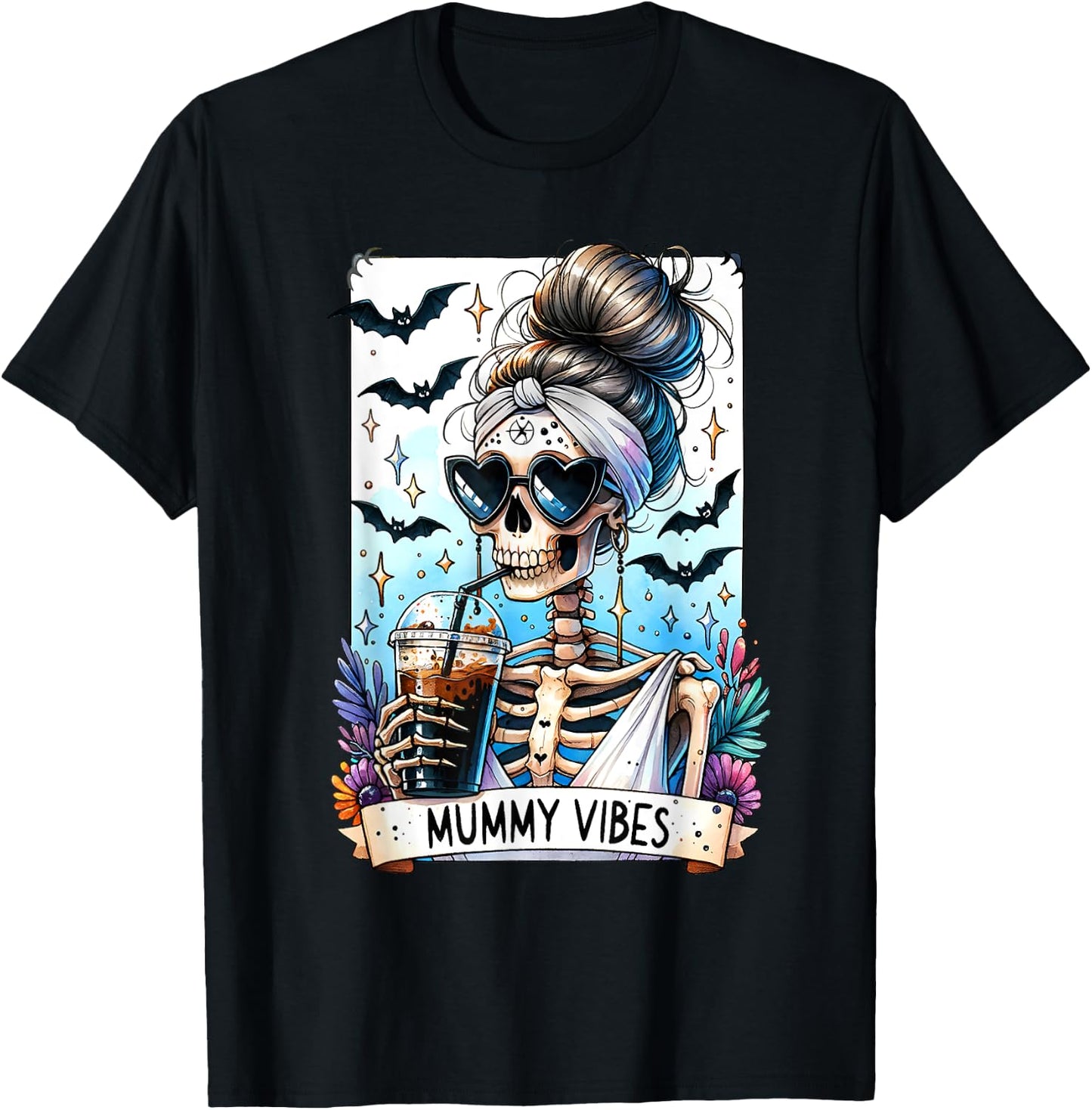 Tarot Card Mummy Vibes Spooky Season Skeleton Mom Halloween T-Shirt - T-Shirt | Black