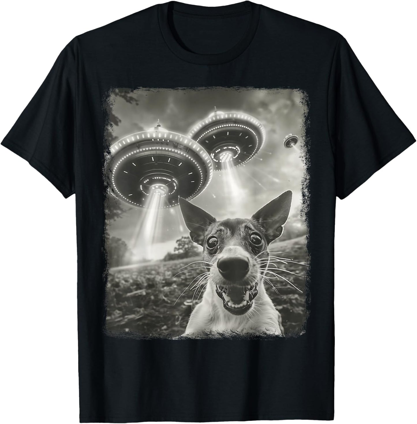 Rat Terrier Dog UFO Alien Extraterrestrial Selfie T-Shirt - T-Shirt | Black