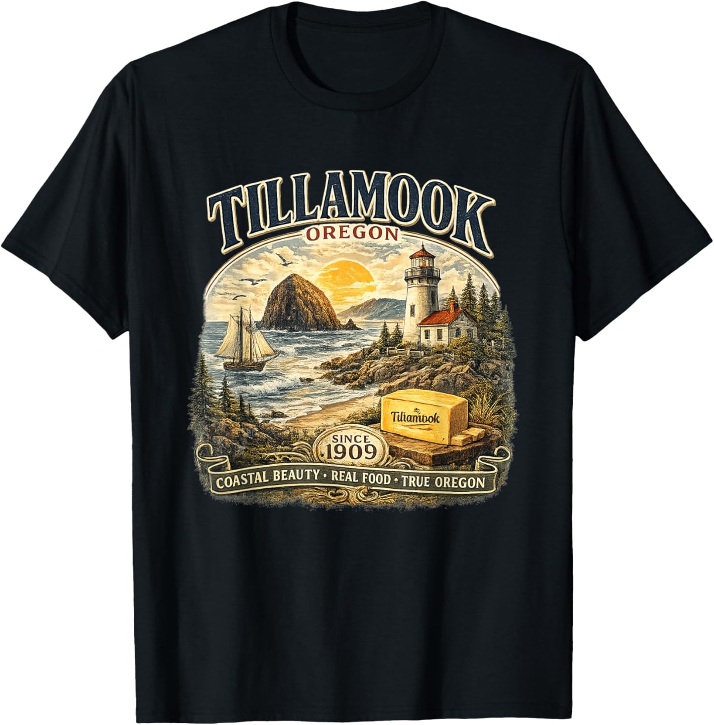 Tillamooks Coastal Beauty Retro Oregon Coast Pacific NW T-Shirt - T-Shirt | Black