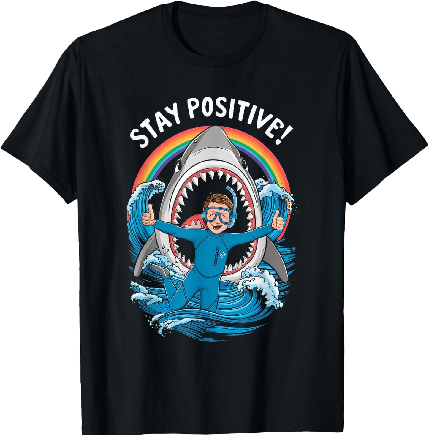 Stay Positive Wildlife Shark Lover Ocean Sea Swimmer Diver T-Shirt - T-Shirt | Black