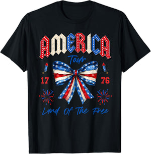 America Tour 1776 Coquette Bow Freedom Patriotic 4th Of July T-Shirt - T-Shirt | Black