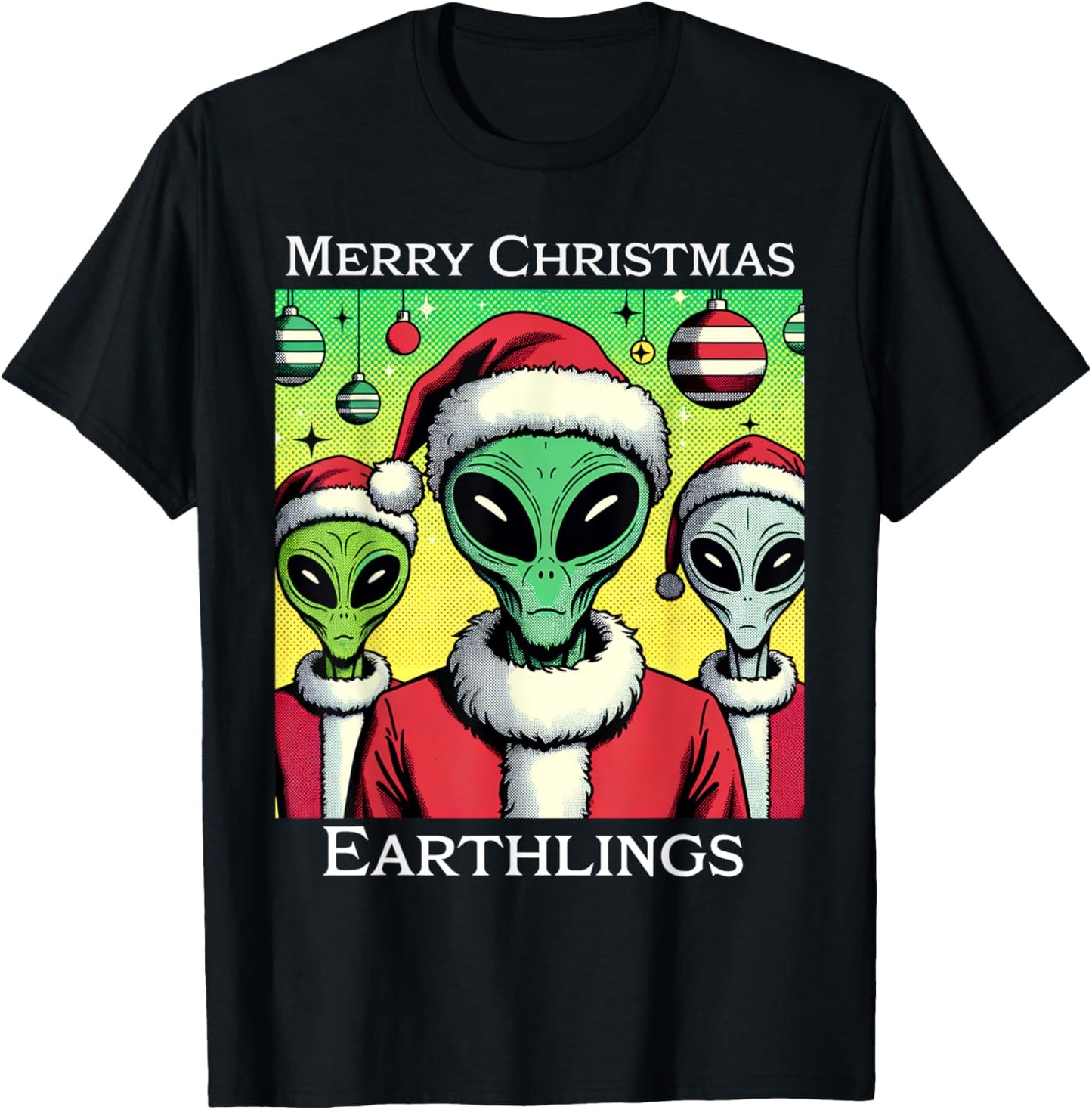 Funny Alien Santa Claus Merry Christmas Earthlings Holiday T-Shirt - T-Shirt | Black