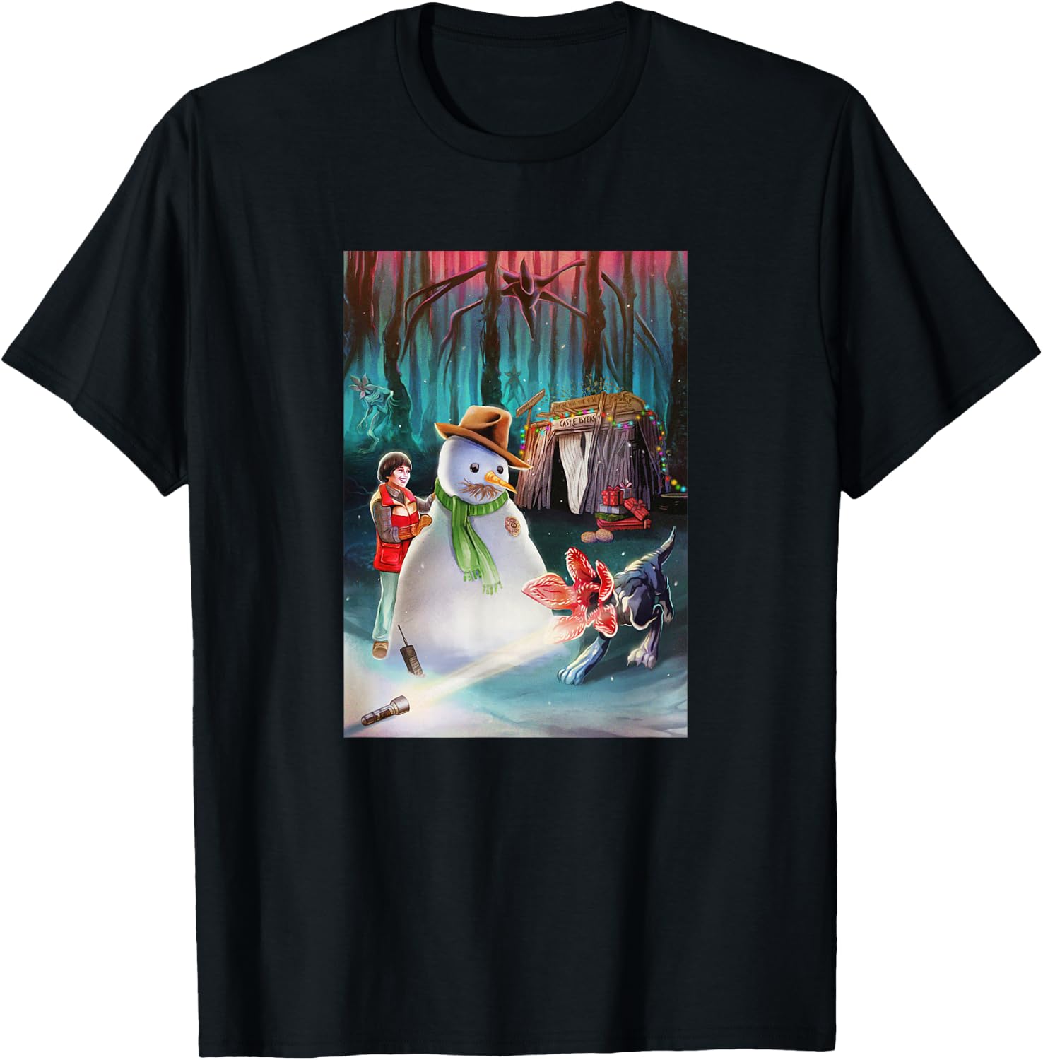 Stranger Things Christmas Upside down Castle Byers Poster T-Shirt - T-Shirt | Black