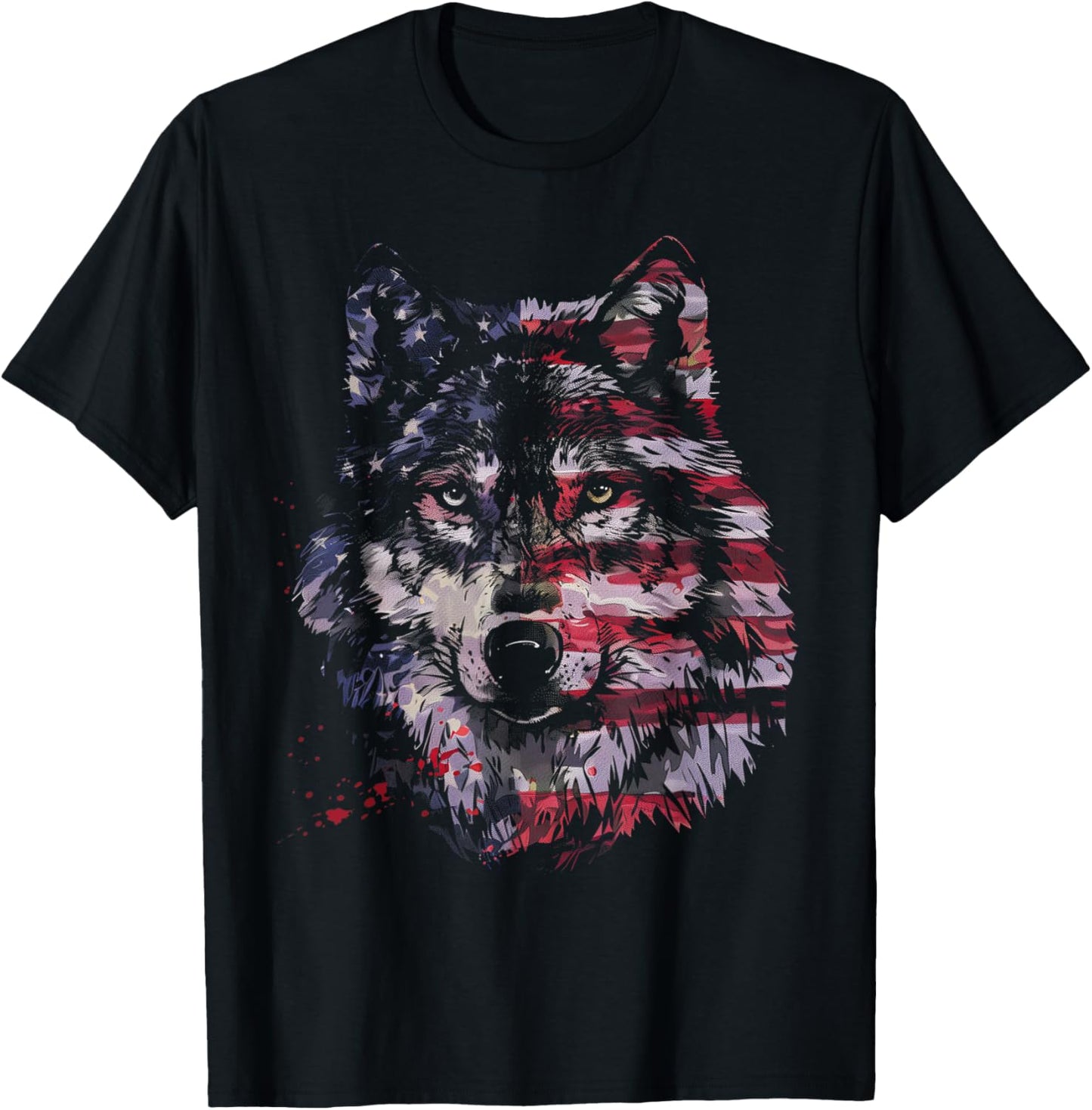 Wolf American Flag USA Patriotic Wolf Lover T-Shirt - T-Shirt | Black