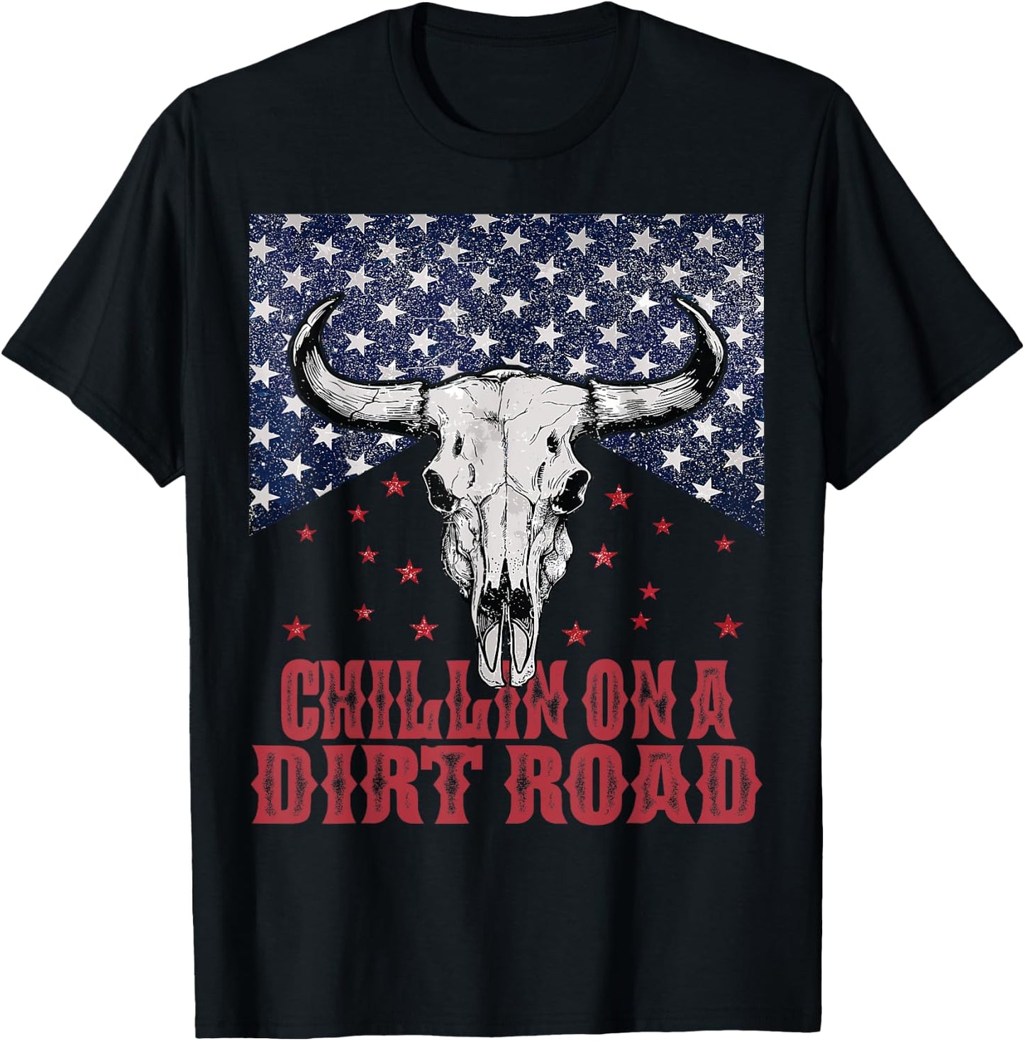 Chillin On A Dirt Road Country Music Western Vintage US Flag T-Shirt - T-Shirt | Black