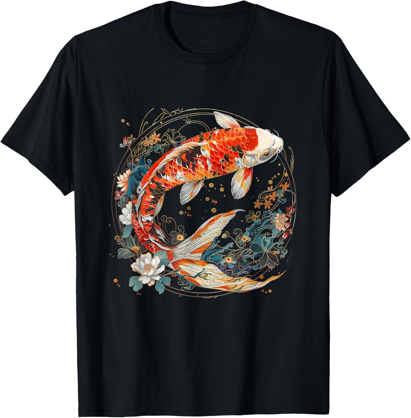 Koi Fish Lotus Japanese Pond Lover Japanese Koi Carp Fish T-Shirt - T-Shirt | Black