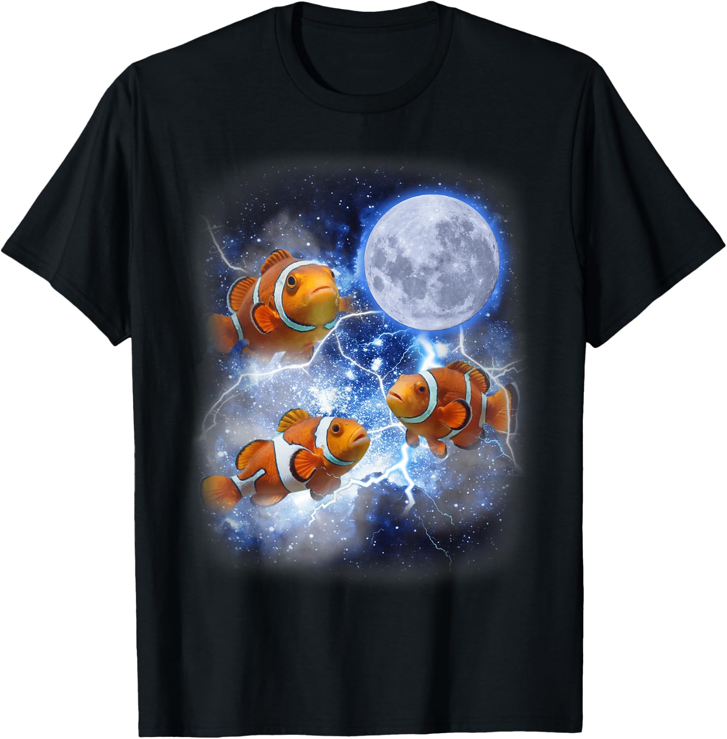 Three Clownfish Moon - Tropical Ocean Marine Clown Fish T-Shirt - T-Shirt | Black