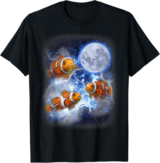 Three Clownfish Moon - Tropical Ocean Marine Clown Fish T-Shirt - T-Shirt | Black