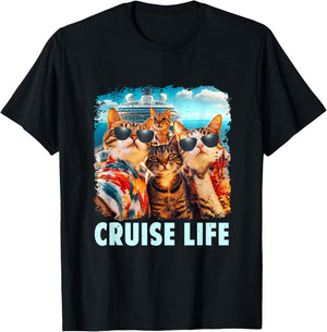 Selfie Cat Fun Cruise Buddies Ship Vacation Friends Family T-Shirt - T-Shirt | Black