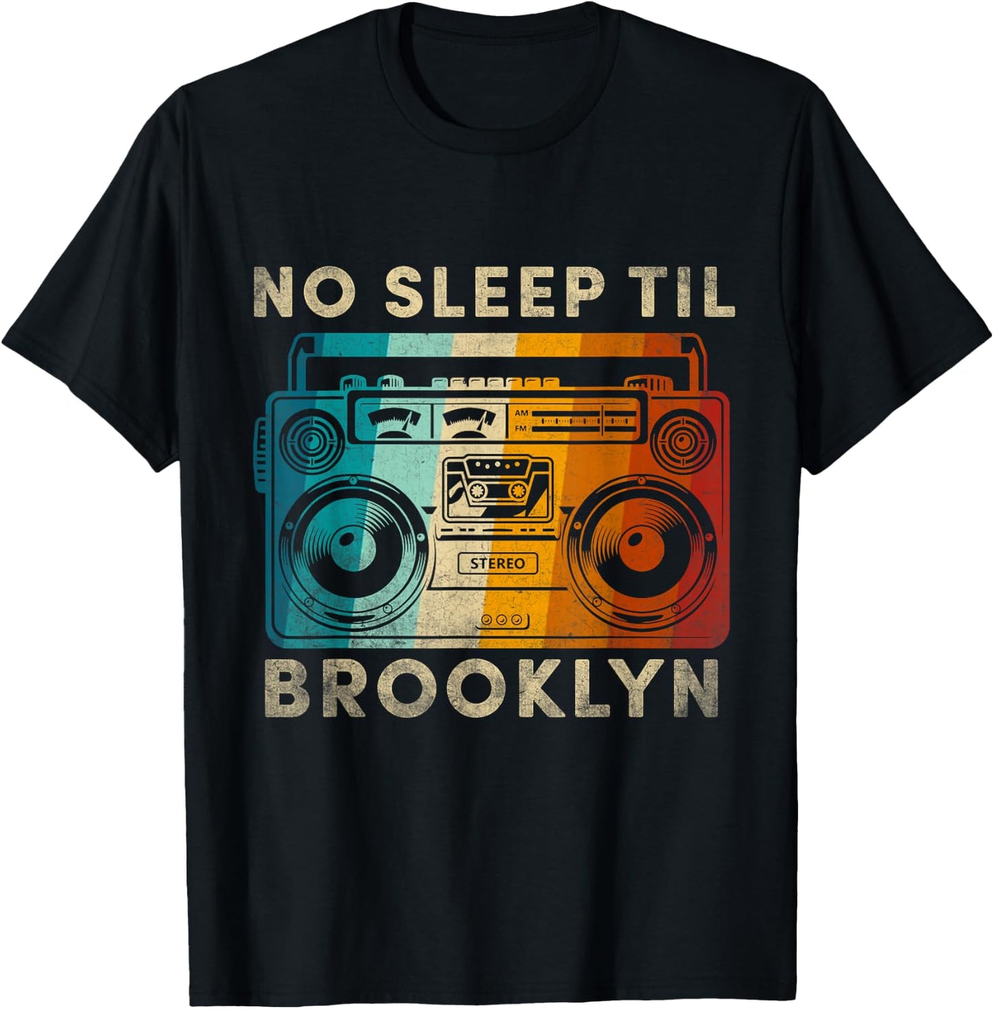 Cool Retro No Sleep Til Brooklyn, Old School Portable Stereo T-Shirt - T-Shirt | Black