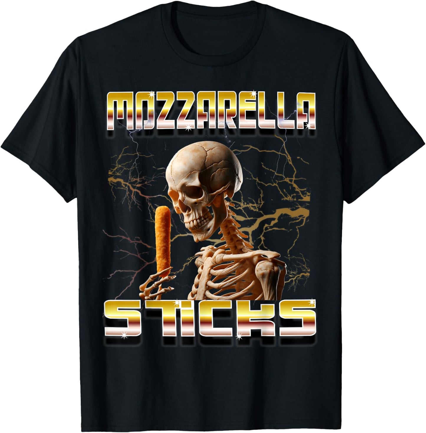 Mozzarella Sticks Bootleg Rap CDs Style Funny Meme Skeleton T-Shirt - T-Shirt | Black