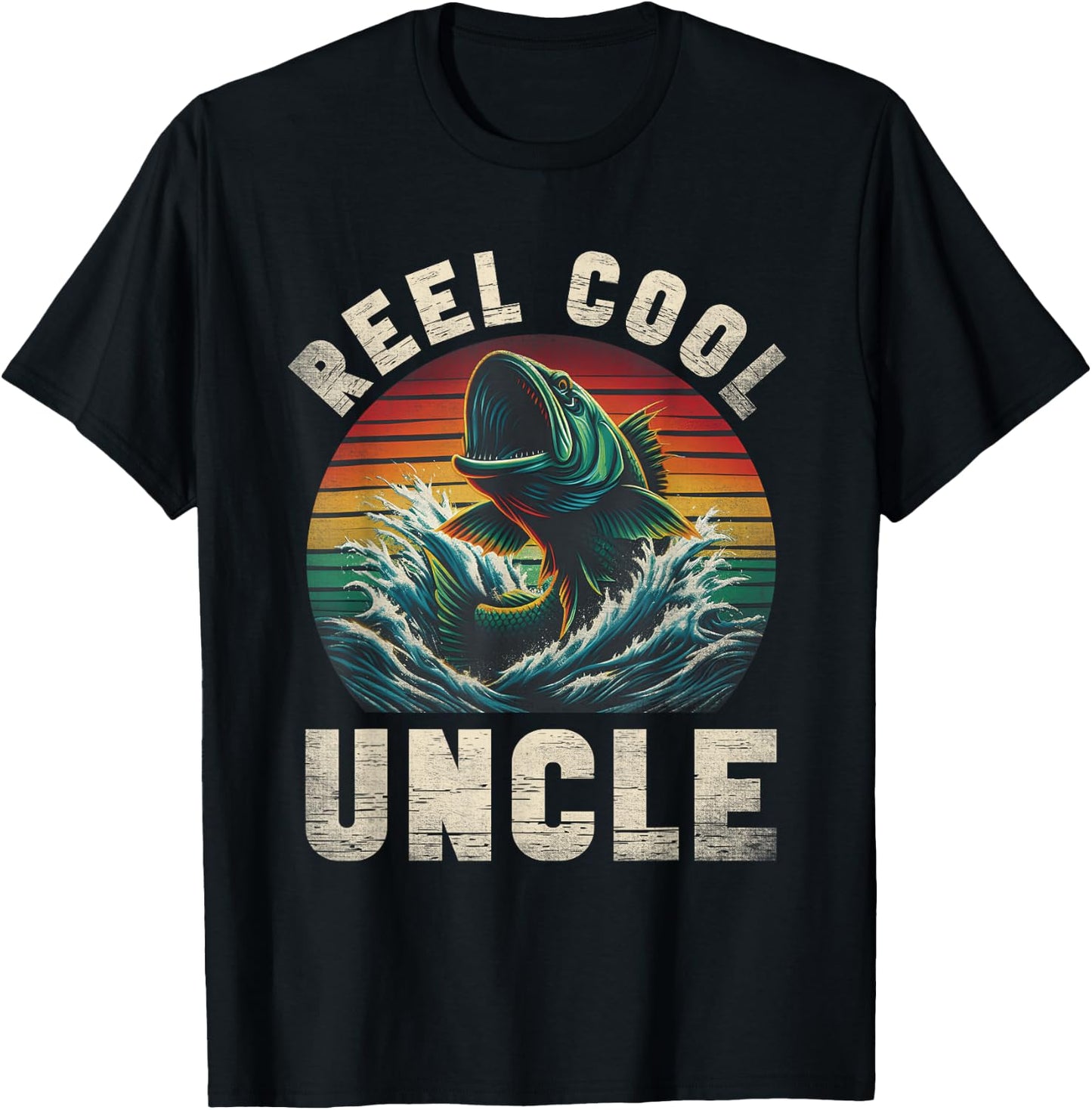 Reel Cool Uncle Fishing Uncle Father's Day Fisherman Fish T-Shirt - T-Shirt | Black