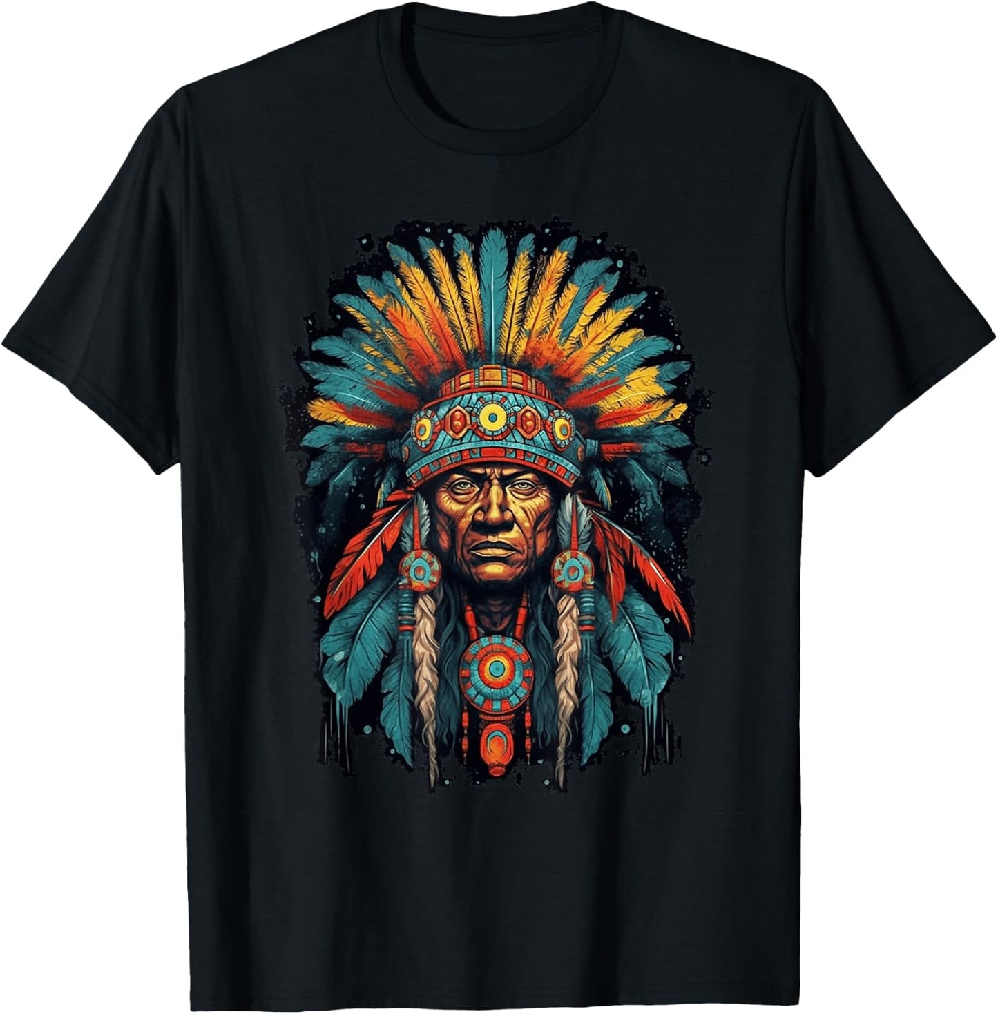 Native American Indian Headdress Traditional Art Men Women T-Shirt - T-Shirt | Black