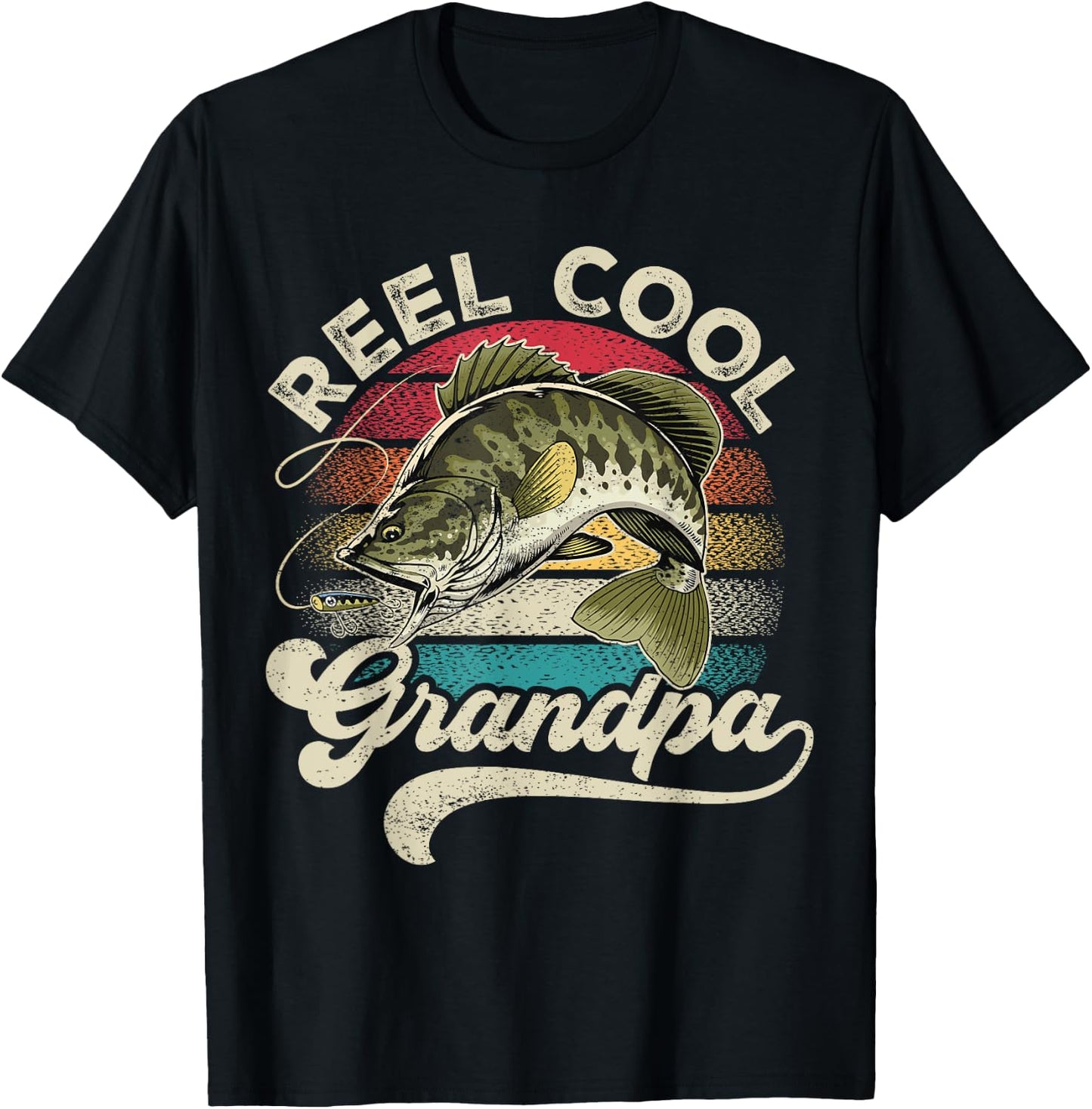 Reel Cool Grandpa Fishing Vintage Retro Father's Day Men Dad T-Shirt - T-Shirt | Black