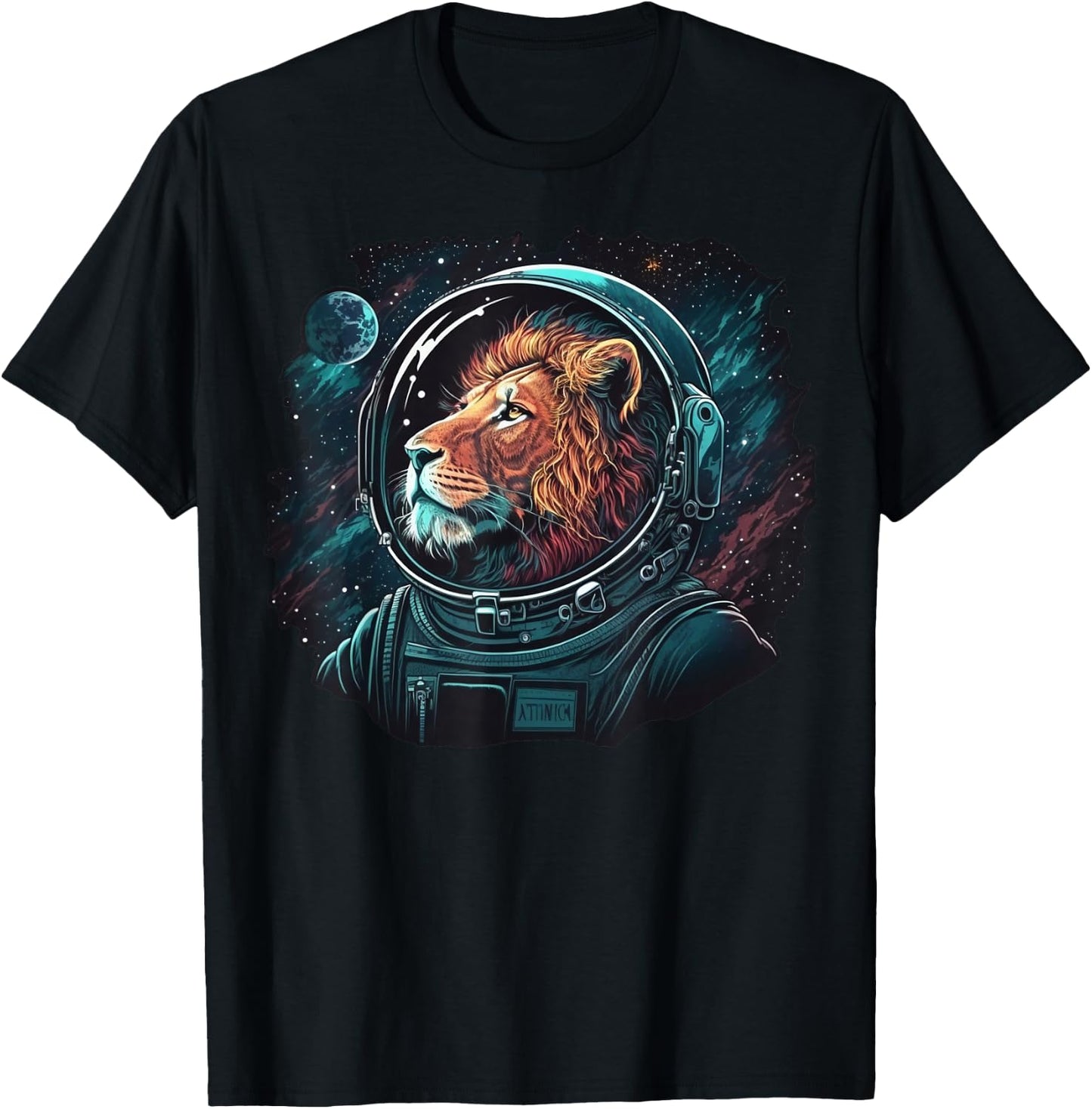 Outer Space Lion on Galaxy Astronaut Lion T-Shirt - T-Shirt | Black