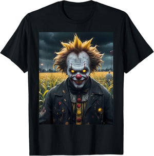 Evil Clown a Corn Field Monster Dark Horror Scary Spooky T-Shirt - T-Shirt | Black
