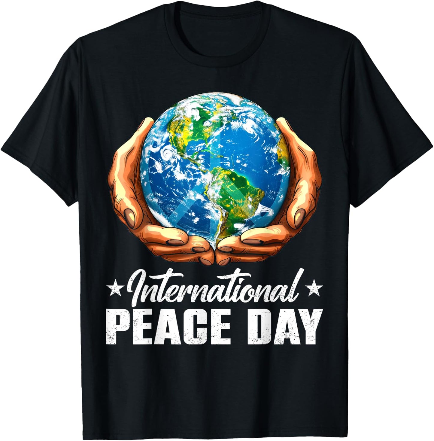 International Day Of Peace Hands Hold Earth World Peace Day T-Shirt - T-Shirt | Black