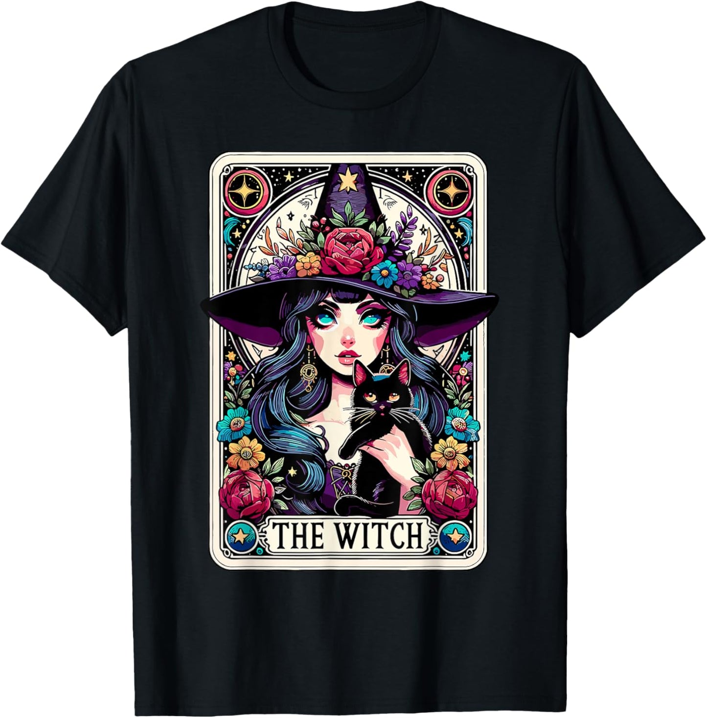 The Witch Tarot Card Halloween Gothic Witchy Vibes Black Cat T-Shirt - T-Shirt | Black