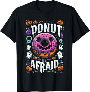 Funny Spooky Donut Treat Sweet Donut Be Afraid Halloween Pun T-Shirt - T-Shirt | Black