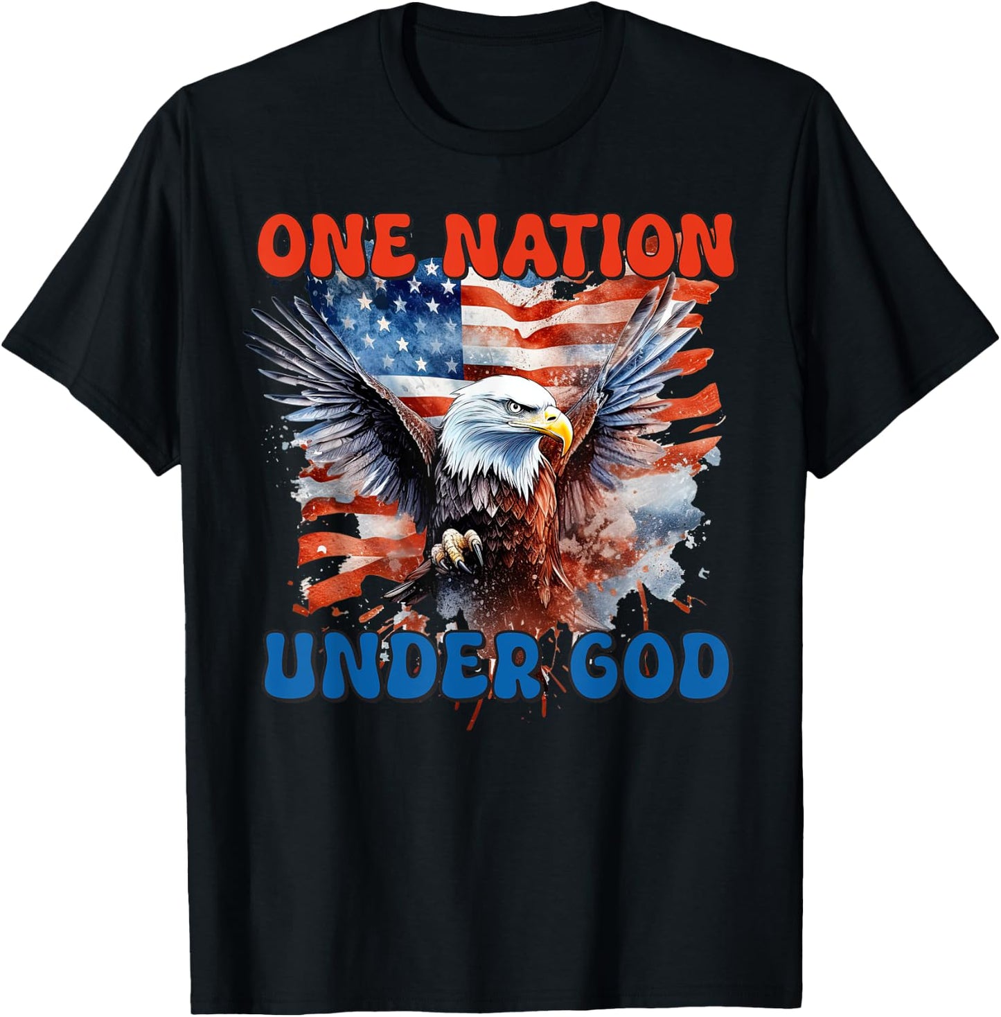 ONE NATION UNDER GOD Flag 4th Of July Patriotic Christian T-Shirt - T-Shirt | Black