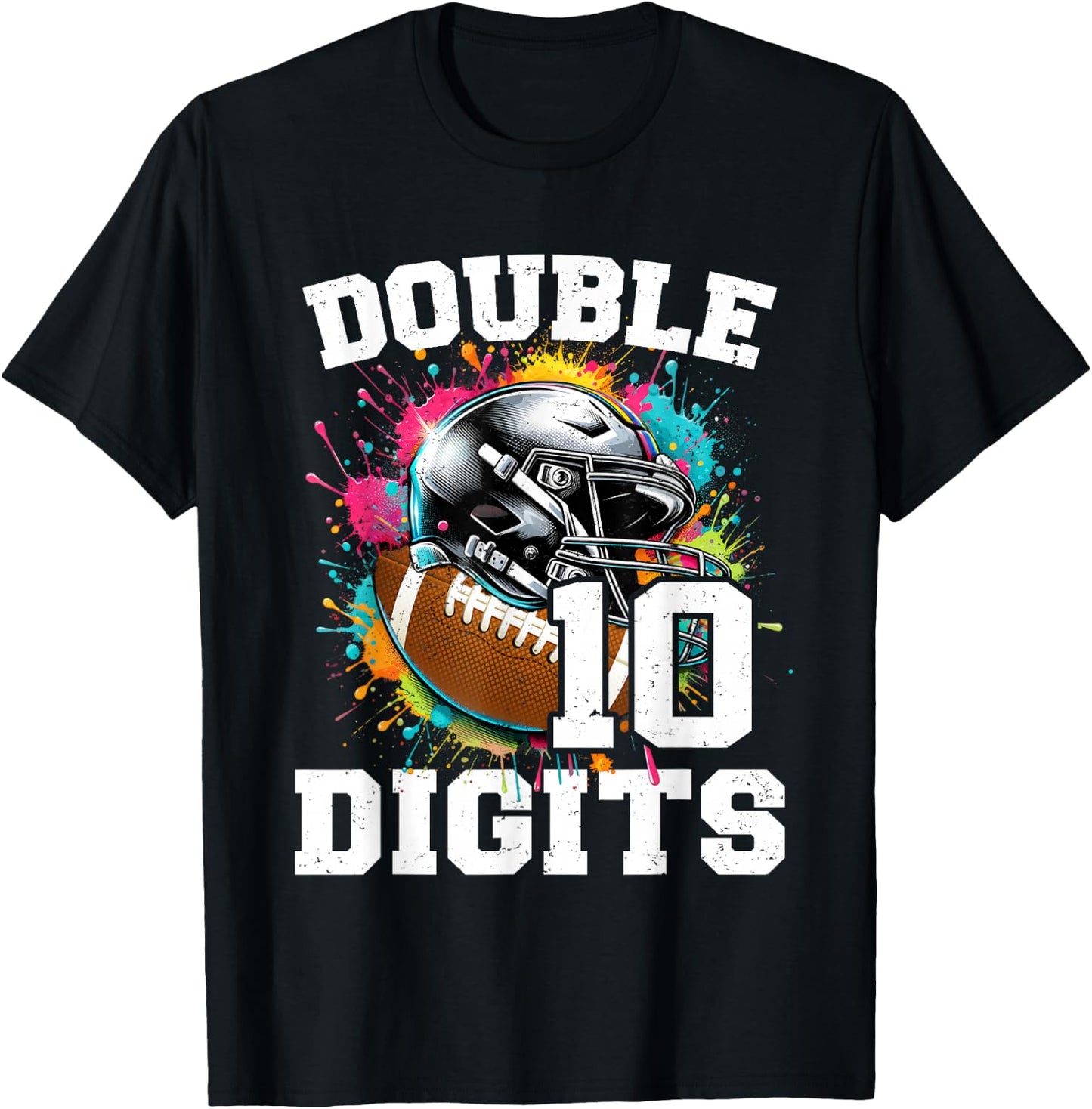 10th Birthday Boy Double Digits 10 Year Old Football T-Shirt - T-Shirt | Black