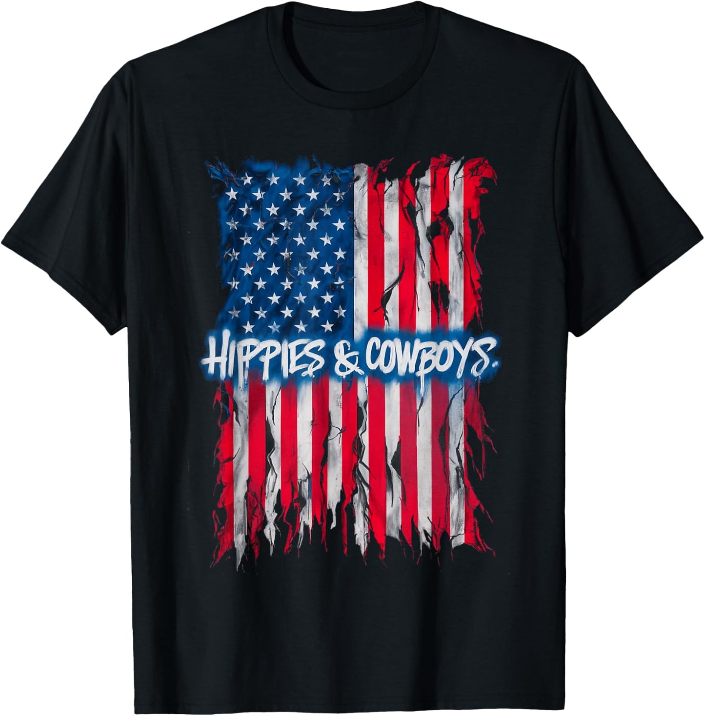 Raisin Hell With The Hippies And Cowboys American Flag T-Shirt - T-Shirt | Black