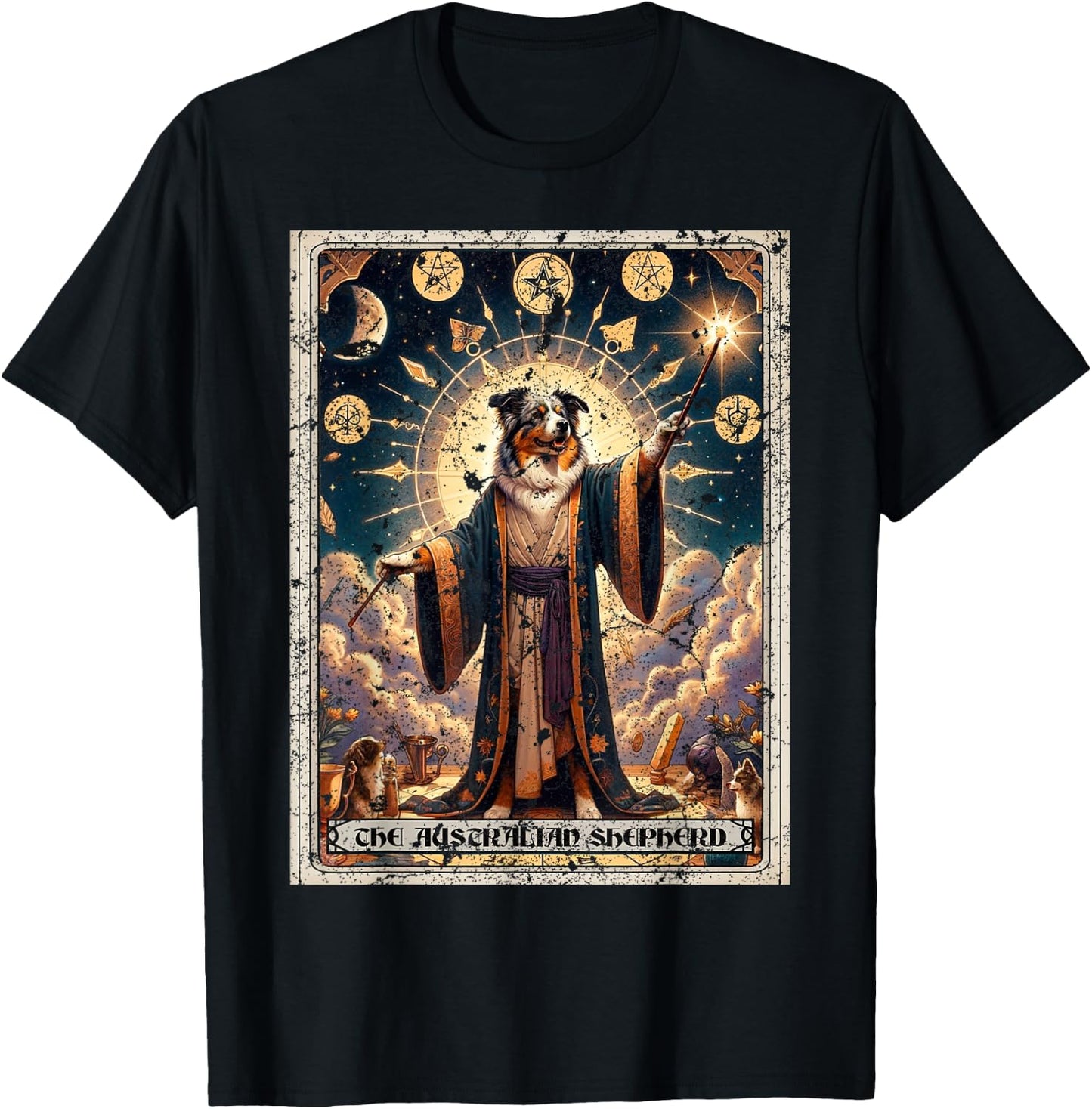 Australian Shepherd Tarot Card Dog T-Shirt - T-Shirt | Black