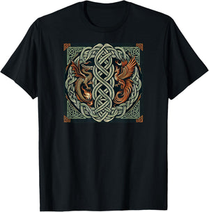Intricate Celtic Knot with Dragon and Phoenix T-Shirt - T-Shirt | Black