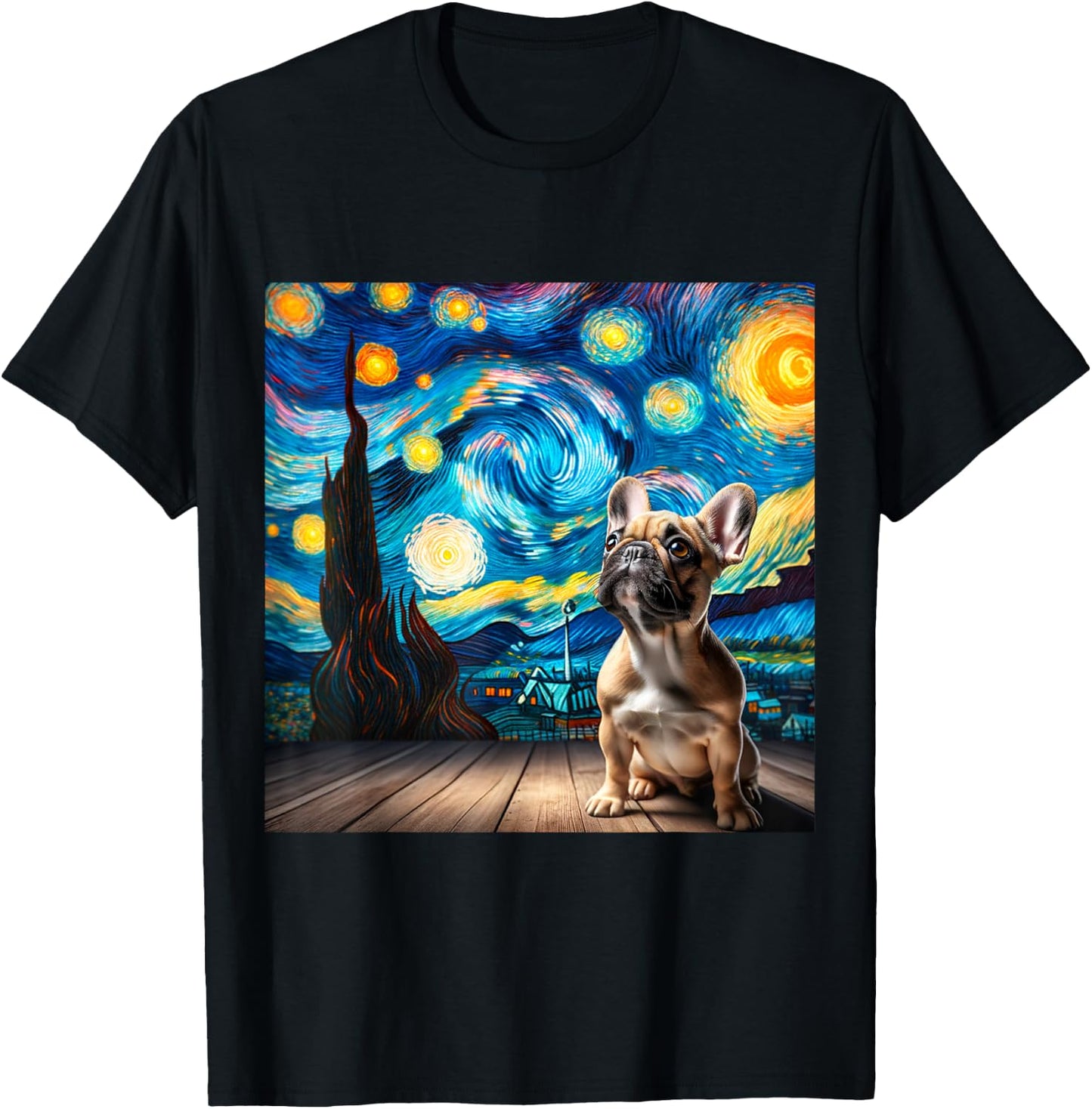 French Bulldog Starry Night Shirt Vincent Van Gogh Frenchie Women Kids T-Shirt - T-Shirt | Black