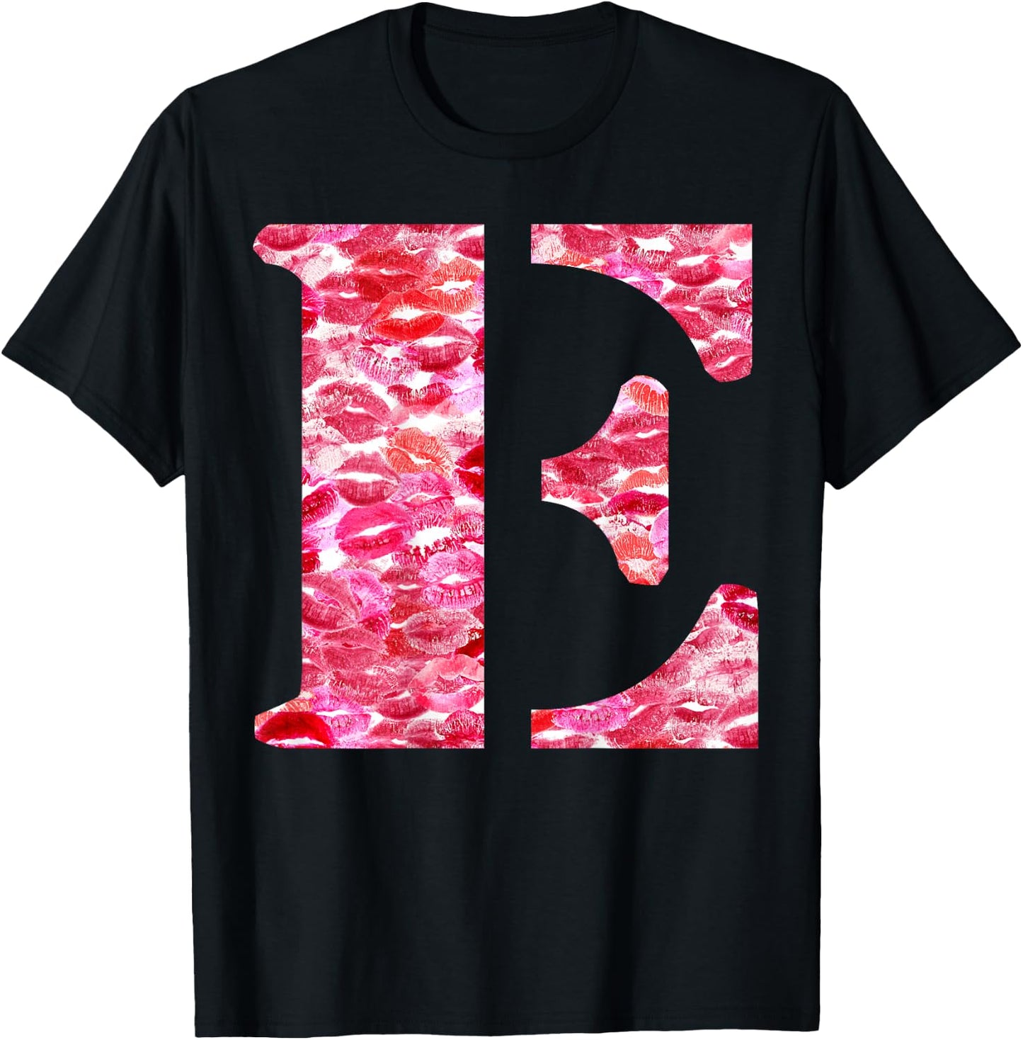 Back Print Only - Lipstick Kisses For Boyfriend Letter E T-Shirt - T-Shirt | Black