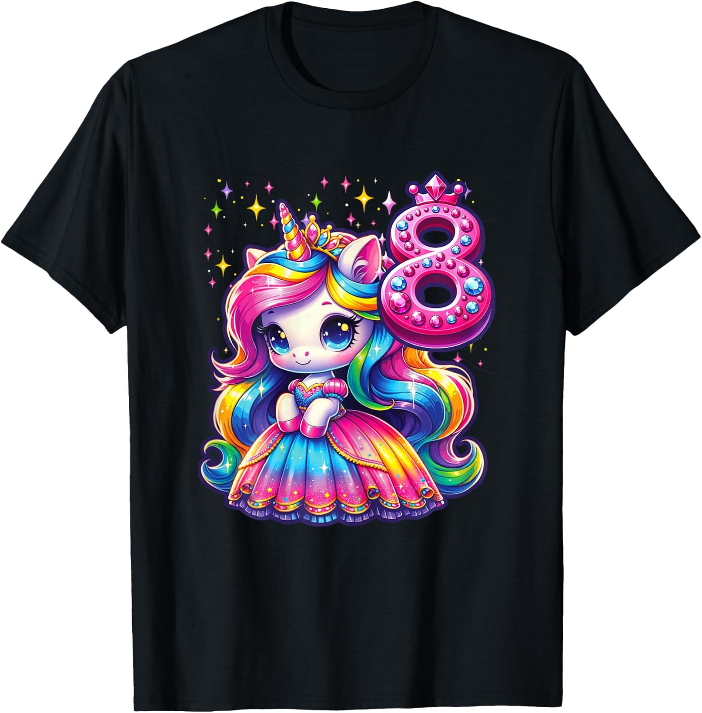 Unicorn Princess 8th Birthday 8 Year Old Party Girl Outfit T-Shirt - T-Shirt | Black