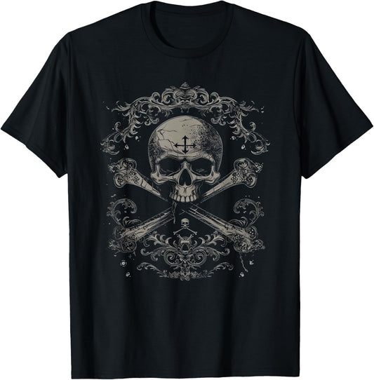 Skull & Crossbones, Pirate Vintage T-Shirt - T-Shirt | Black