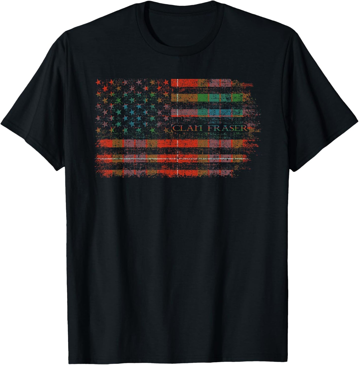 Clan Fraser Scottish tartan US flag kilt Scotland T-Shirt - T-Shirt | Black