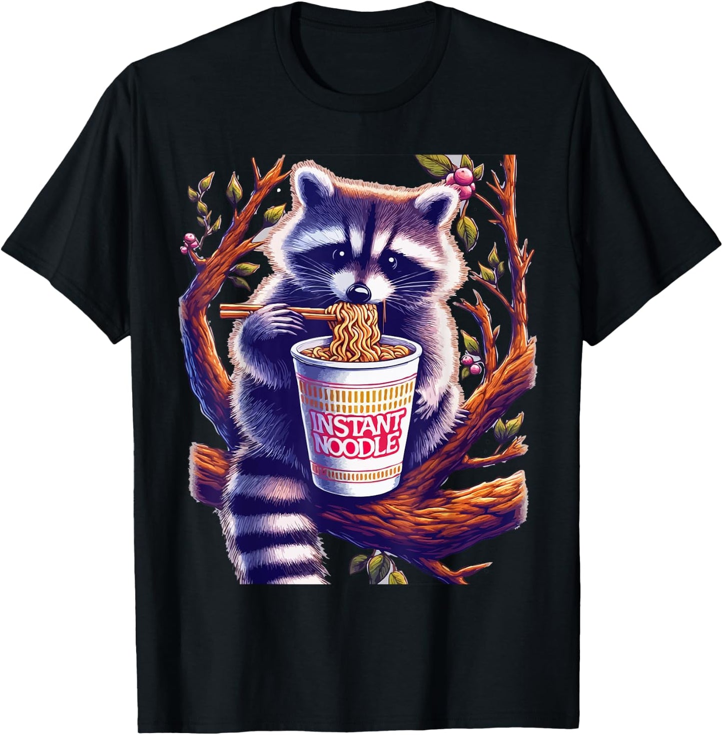 Raccoon Eating Instant Noodle Cup T-Shirt - T-Shirt | Black
