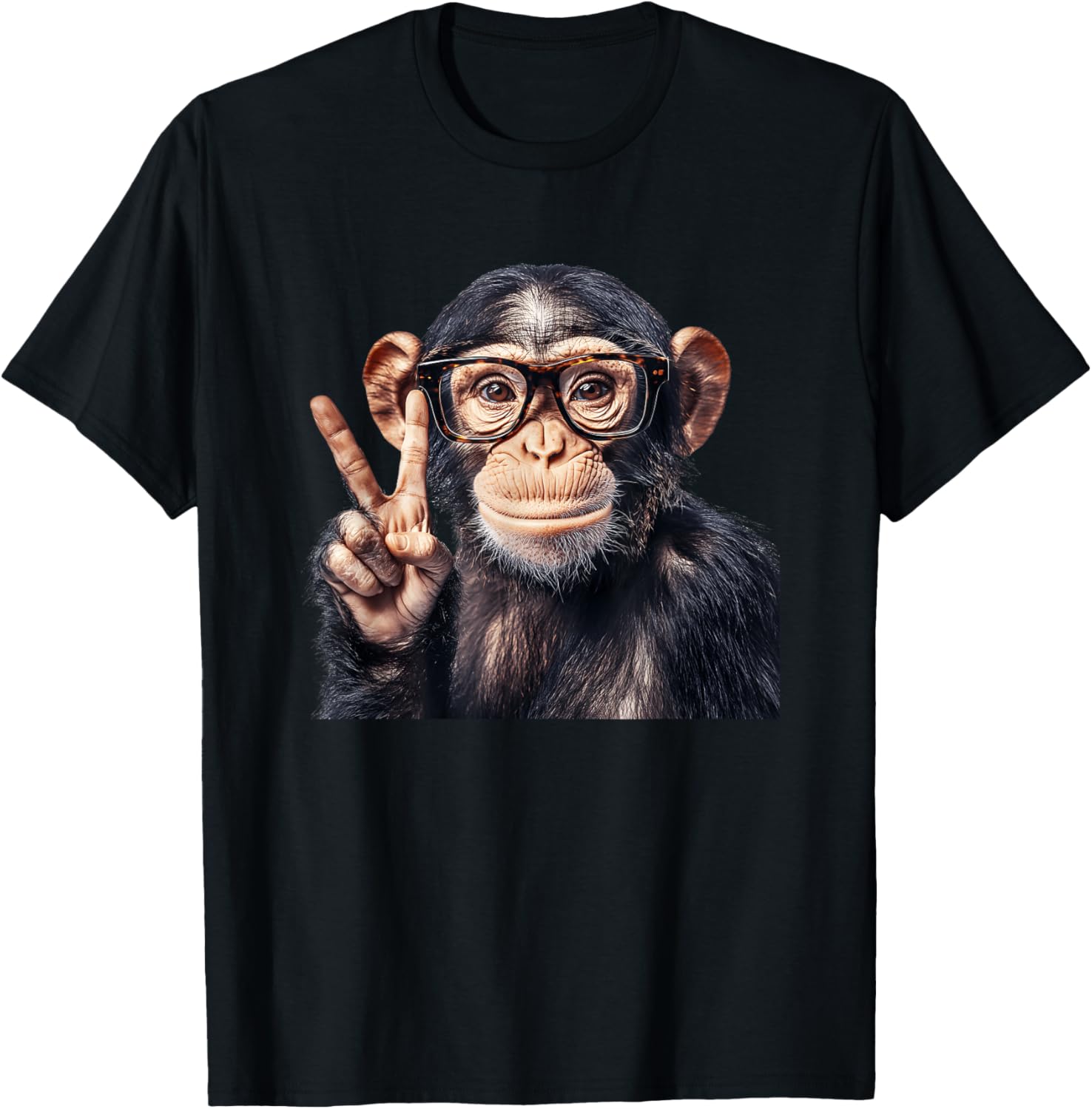 Funny Monkey Wearing Glasses Peace Sign T-Shirt - T-Shirt | Black