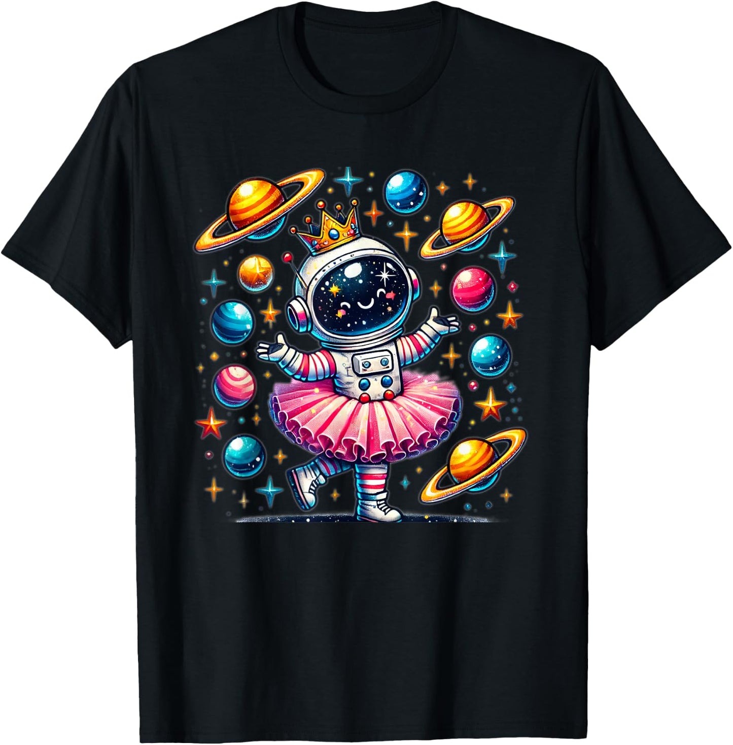 Ballerina Girl Space Astronaut T-Shirt - T-Shirt | Black